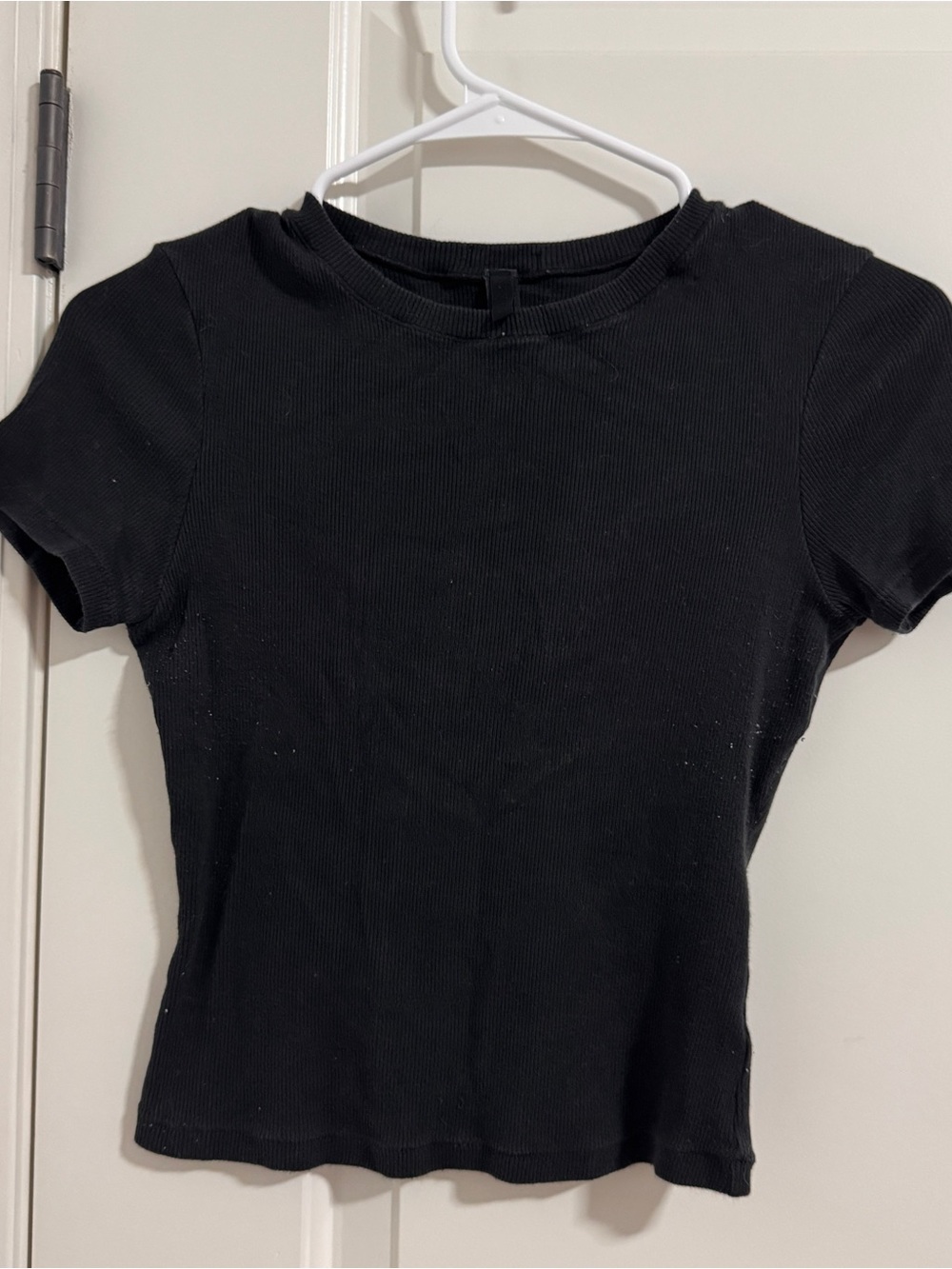 SKIMS Black Ribbed Short Sleeve Crew Tee